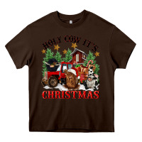 Chocolate Brown holy cow its christmas Heavy Core Tee - CowGirlArtShop