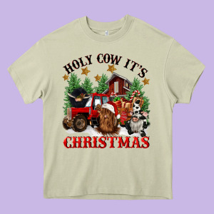 Holy Cow Its Christmas Heavy Core Tee Designed By Cowgirlartshop