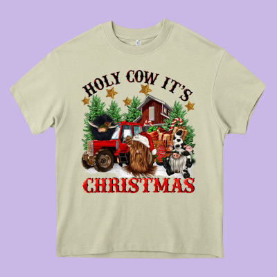 Holy Cow Its Christmas Heavy Core Tee Designed By Cowgirlartshop