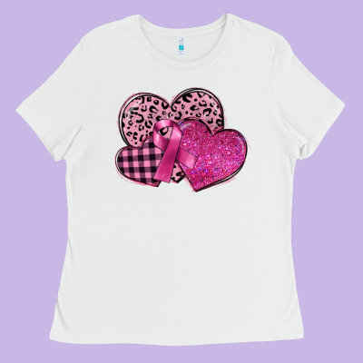 Breast Cancer Hearts Ladies Tee Designed By Fadigitalartstudio