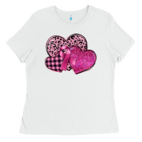 White breast cancer hearts Ladies Tee - FaDigitalArtStudio