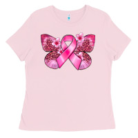 Bubblegum Pink Cancer butterfly Ladies Tee - FaDigitalArtStudio