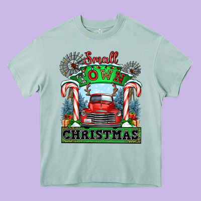 Small Town Christmas Heavy Core Tee Designed By Cowgirlartshop