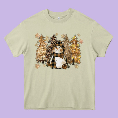 Snowman With Christmas Trees 11inches Heavy Core Tee Designed By Cowgirlartshop