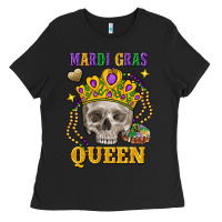 Black Skull Mardi Gras queen Ladies Tee - FaDigitalArtStudio