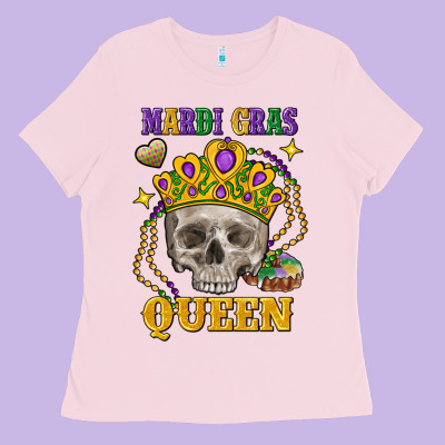 Skull Mardi Gras Queen Ladies Tee Designed By Fadigitalartstudio
