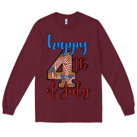 Burgundy happy 4th of july Long Sleeve Tee - BundleAndBundleShop