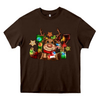 Chocolate Brown reindeer joy christmas Heavy Core Tee - CowGirlArtShop