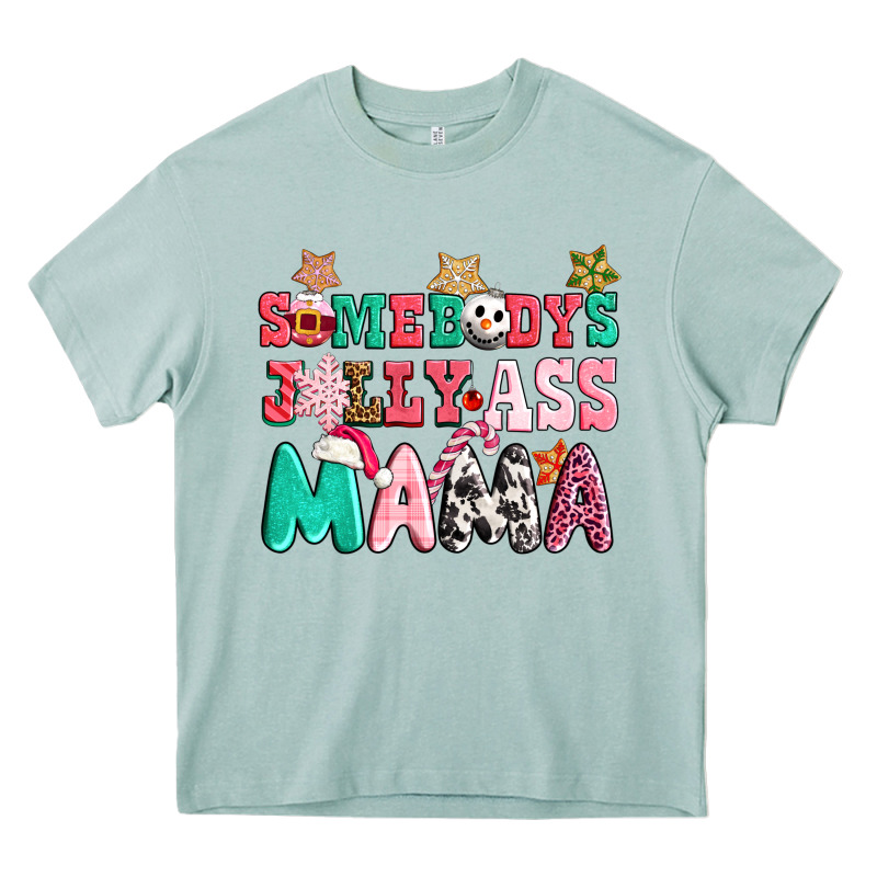 Somebody Jolly Ass Mama Pink Christmas Heavy Core Tee by CowGirlArtShop | Teevron