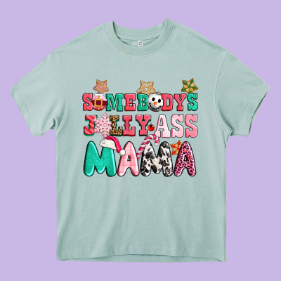 Somebody Jolly Ass Mama Pink Christmas Heavy Core Tee Designed By Cowgirlartshop