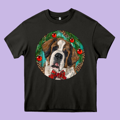Christmas St. Bernard Heavy Core Tee Designed By Ranaportraitstore