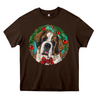 Chocolate Brown Christmas St. Bernard Heavy Core Tee - RanaPortraitStore