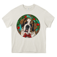 Cream Christmas St. Bernard Heavy Core Tee - RanaPortraitStore