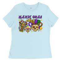 Baby Blue Mardi Gras vibes skull Ladies Tee - FaDigitalArtStudio