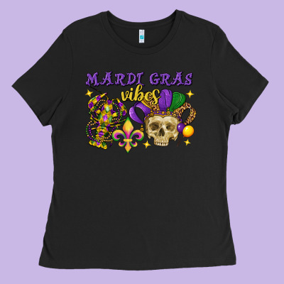 Mardi Gras Vibes Skull Ladies Tee Designed By Fadigitalartstudio