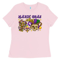 Bubblegum Pink Mardi Gras vibes skull Ladies Tee - FaDigitalArtStudio