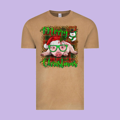 Merry Christmas Baby Pig Vintage Tee Designed By Ranaportraitstore