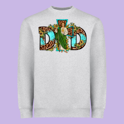 Dad San Judas Sunflower Leopard Turquoise Heavyweight Sweatshirt Designed By Jahusdesignshop
