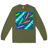 Army Green school pencil seamless pattern Long Sleeve Tee - BundleAndBundleShop