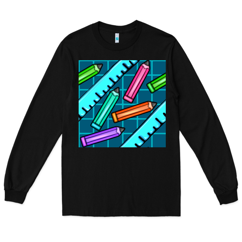 School Pencil Seamless Pattern Long Sleeve Tee by BundleAndBundleShop | Teevron