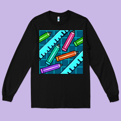 School Pencil Seamless Pattern Long Sleeve Tee Designed By Bundleandbundleshop