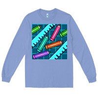 Colony Blue school pencil seamless pattern Long Sleeve Tee - BundleAndBundleShop
