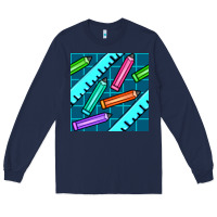 Navy school pencil seamless pattern Long Sleeve Tee - BundleAndBundleShop