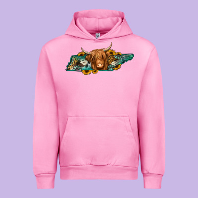 Tennessee Map Long Haired Cow Urban Hoodie Designed By Jasminsmagicworld