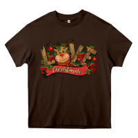 Chocolate Brown love christmas reindeer Heavy Core Tee - CowGirlArtShop