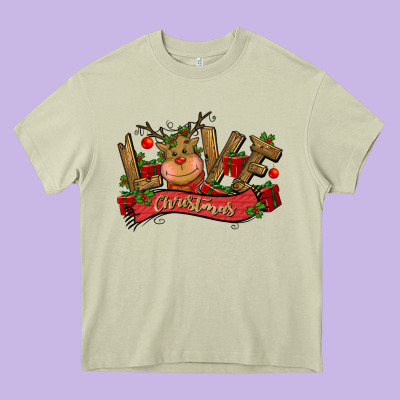 Love Christmas Reindeer Heavy Core Tee Designed By Cowgirlartshop