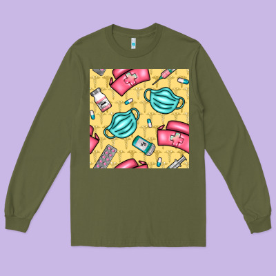 Nurse Medicine Seamless Pattern Long Sleeve Tee Designed By Bundleandbundleshop
