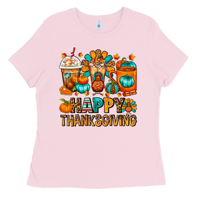 Happy Thanksgiving Coffee Cups Ladies Tee by FaDigitalArtStudio | Teevron