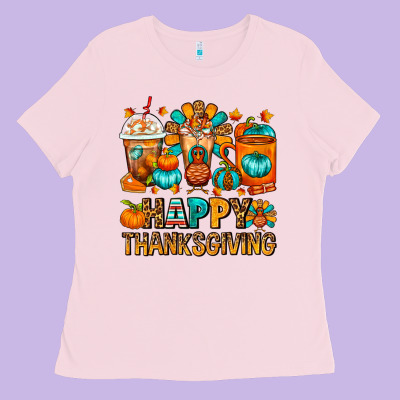 Happy Thanksgiving Coffee Cups Ladies Tee Designed By Fadigitalartstudio