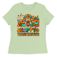 Matcha Happy Thanksgiving Coffee Cups Ladies Tee - FaDigitalArtStudio