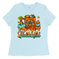 Baby Blue Thankful Thanksgiving Coffee Mug Ladies Tee - FaDigitalArtStudio