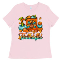 Bubblegum Pink Thankful Thanksgiving Coffee Mug Ladies Tee - FaDigitalArtStudio