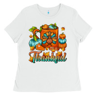 White Thankful Thanksgiving Coffee Mug Ladies Tee - FaDigitalArtStudio