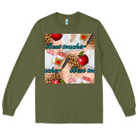 Army Green Best Teacher Seamless Pattern Long Sleeve Tee - BundleAndBundleShop
