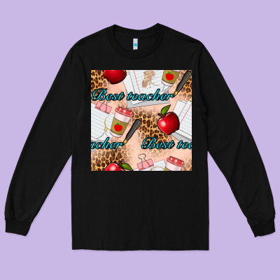 Best Teacher Seamless Pattern Long Sleeve Tee Designed By Bundleandbundleshop