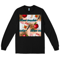 Black Best Teacher Seamless Pattern Long Sleeve Tee - BundleAndBundleShop