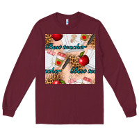 Burgundy Best Teacher Seamless Pattern Long Sleeve Tee - BundleAndBundleShop
