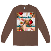 Chestnut Best Teacher Seamless Pattern Long Sleeve Tee - BundleAndBundleShop