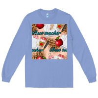 Colony Blue Best Teacher Seamless Pattern Long Sleeve Tee - BundleAndBundleShop