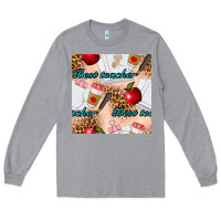 Heather Grey Best Teacher Seamless Pattern Long Sleeve Tee - BundleAndBundleShop