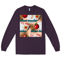Plum Best Teacher Seamless Pattern Long Sleeve Tee - BundleAndBundleShop