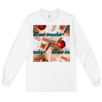 White Best Teacher Seamless Pattern Long Sleeve Tee - BundleAndBundleShop