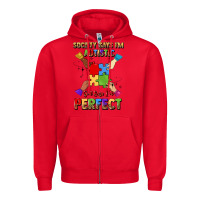 Red society says i'm autistic god says i'm perfect Zipper Hoodie - JahusDesignShop