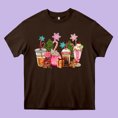 Pink Christmas Coffe Cups Heavy Core Tee Designed By Cowgirlartshop