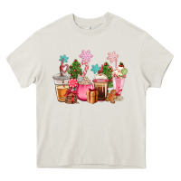 Cream pink christmas coffe cups Heavy Core Tee - CowGirlArtShop
