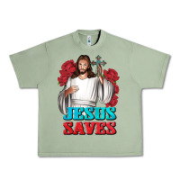 Oil Green Jesus Saves Urban Heavy Tee - BundleAndBundleShop
